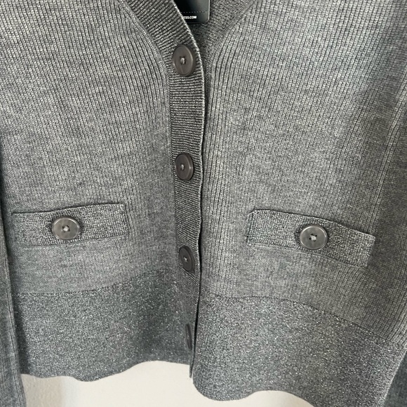 Express Shine Tipped V-Neck Cardigan Gray - Picture 4 of 6